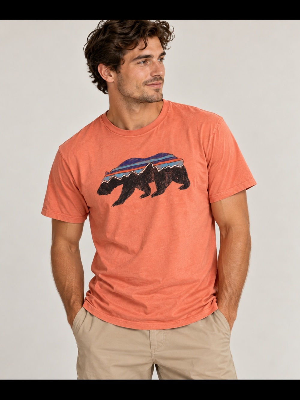 Patagonia Men’s Bear Mountain Graphic Organic Cotton T Shirt Coral Size Small